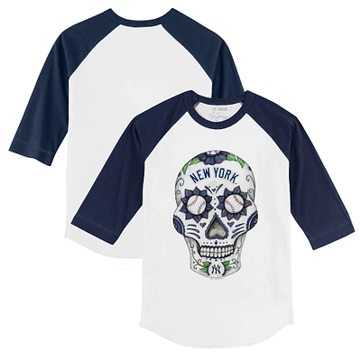 Infant Tiny Turnip White/Navy New York Yankees Sugar Skull Raglan 3/4 Sleeve T-Shirt