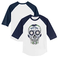 Infant Tiny Turnip White/Navy New York Yankees Sugar Skull Raglan 3/4 Sleeve T-Shirt