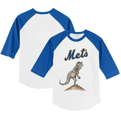 Infant Tiny Turnip White/Royal New York Mets TT Rex Raglan 3/4 Sleeve T-Shirt