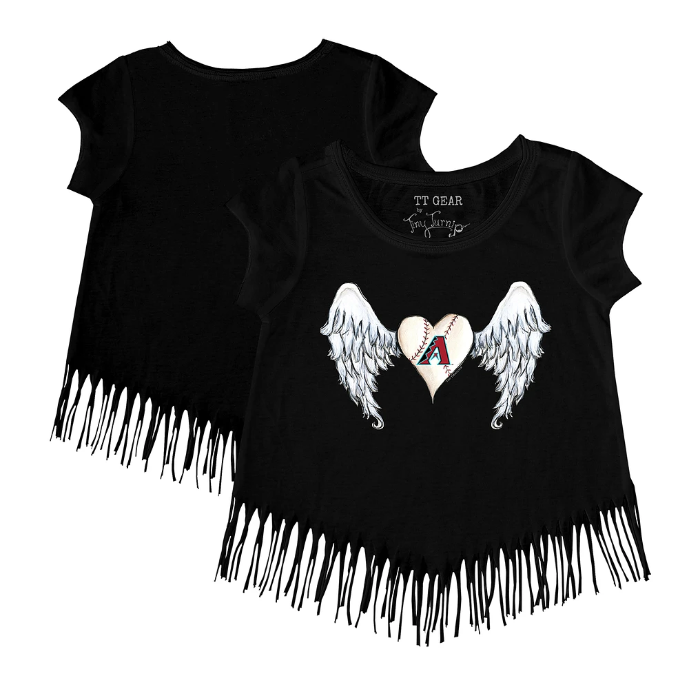 Girls Toddler Tiny Turnip Black Arizona Diamondbacks Angel Wings Fringe T-Shirt