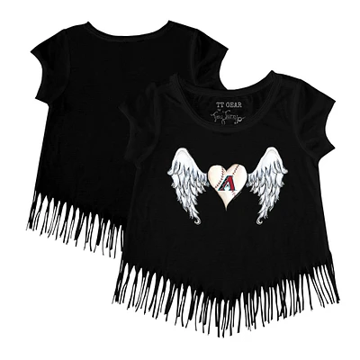 Girls Toddler Tiny Turnip Black Arizona Diamondbacks Angel Wings Fringe T-Shirt