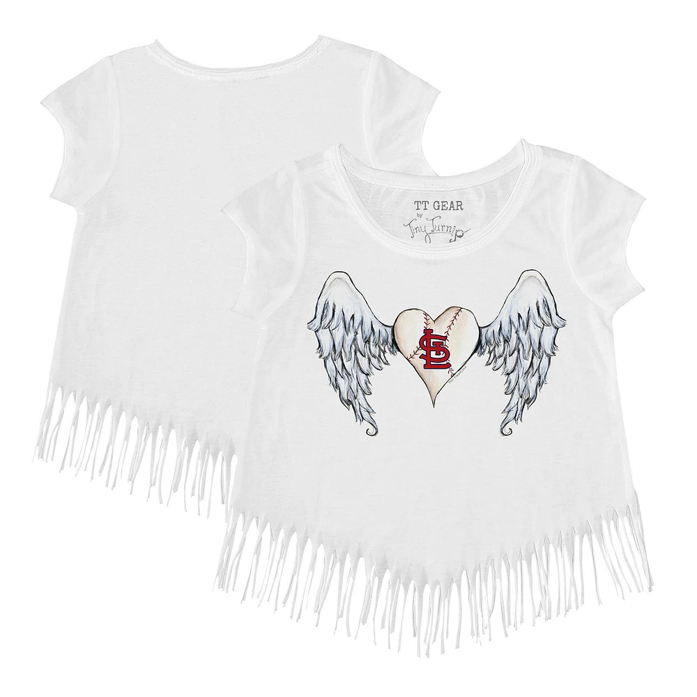 Girls Toddler Tiny Turnip White St. Louis Cardinals Angel Wings Fringe T-Shirt