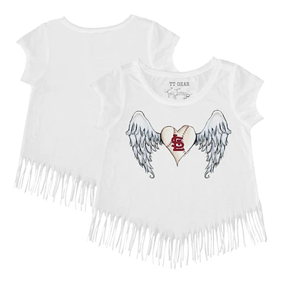 Girls Toddler Tiny Turnip White St. Louis Cardinals Angel Wings Fringe T-Shirt