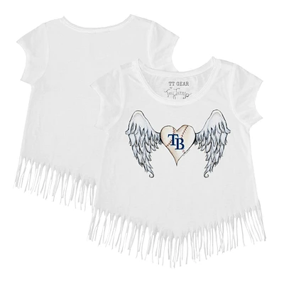 Girls Toddler Tiny Turnip White Tampa Bay Rays Angel Wings Fringe T-Shirt
