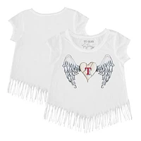 Girls Toddler Tiny Turnip White Texas Rangers Angel Wings Fringe T-Shirt