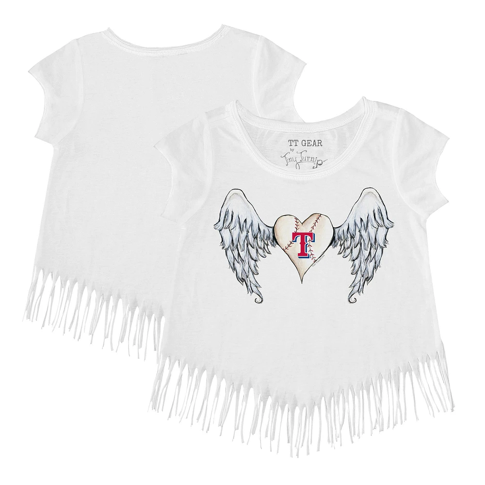 Girls Toddler Tiny Turnip White Texas Rangers Angel Wings Fringe T-Shirt