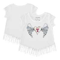 Girls Toddler Tiny Turnip White Texas Rangers Angel Wings Fringe T-Shirt