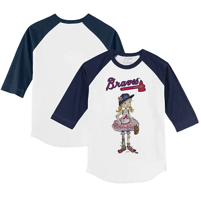 Toddler Tiny Turnip White/Navy Atlanta Braves Babes 3/4-Sleeve Raglan T-Shirt