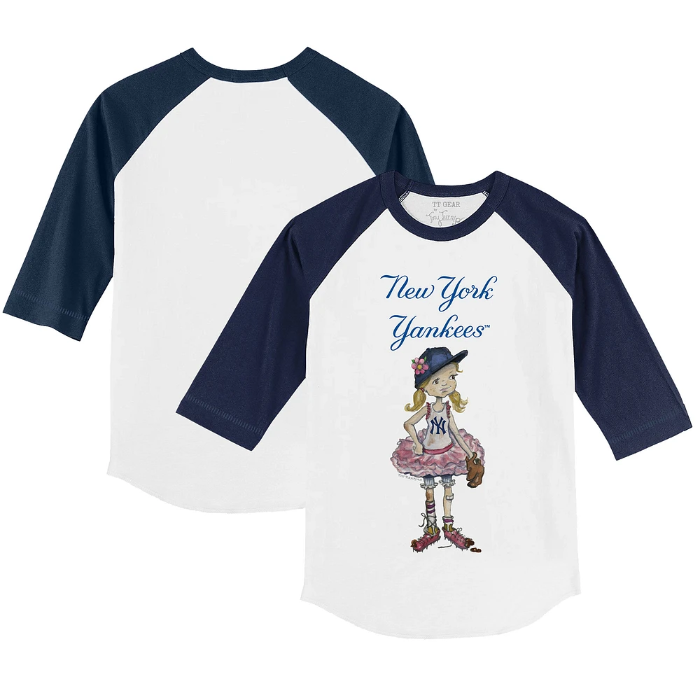 Toddler Tiny Turnip White/Navy New York Yankees Babes 3/4-Sleeve Raglan T-Shirt
