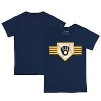 Toddler Tiny Turnip Navy Milwaukee Brewers Base Stripe T-Shirt