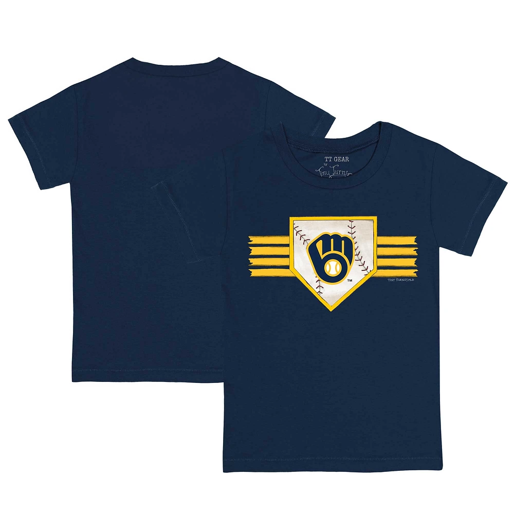 Toddler Tiny Turnip Navy Milwaukee Brewers Base Stripe T-Shirt