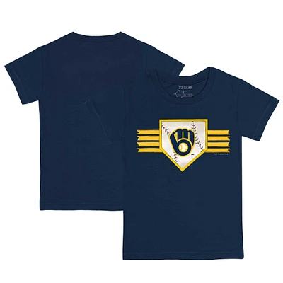Toddler Tiny Turnip Navy Milwaukee Brewers Base Stripe T-Shirt