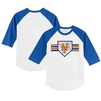 Toddler Tiny Turnip White/Royal New York Mets Base Stripe 3/4-Sleeve Raglan T-Shirt