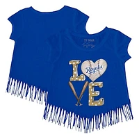 Girls Toddler Tiny Turnip Royal Kansas City Royals Baseball Love Fringe T-Shirt