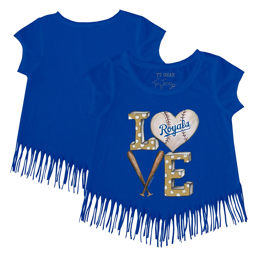 Girls Toddler Tiny Turnip Royal Kansas City Royals Baseball Love Fringe T-Shirt