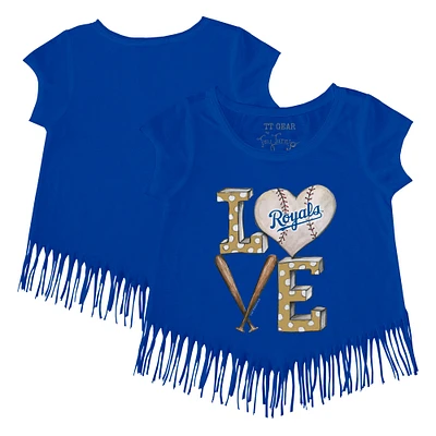 Girls Toddler Tiny Turnip Royal Kansas City Royals Baseball Love Fringe T-Shirt