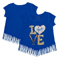 Girls Toddler Tiny Turnip Royal Kansas City Royals Baseball Love Fringe T-Shirt