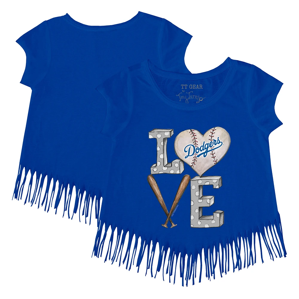 Girls Toddler Tiny Turnip Royal Los Angeles Dodgers Baseball Love Fringe T-Shirt