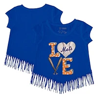 Girls Toddler Tiny Turnip Royal New York Mets Baseball Love Fringe T-Shirt
