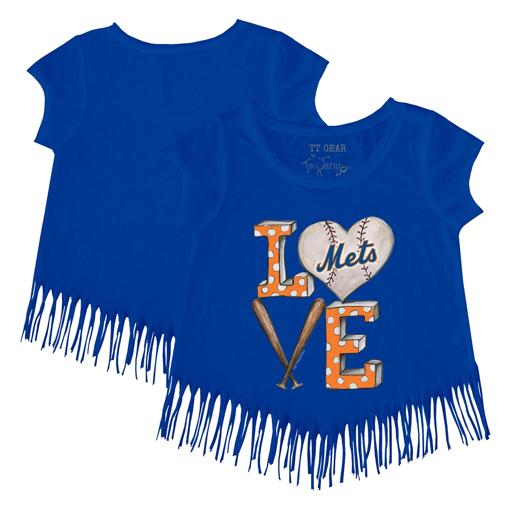 Girls Toddler Tiny Turnip Royal New York Mets Baseball Love Fringe T-Shirt