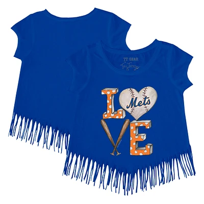 Girls Toddler Tiny Turnip Royal New York Mets Baseball Love Fringe T-Shirt