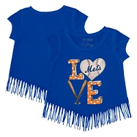 Girls Toddler Tiny Turnip Royal New York Mets Baseball Love Fringe T-Shirt
