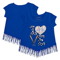 Girls Toddler Tiny Turnip Royal Toronto Blue Jays Baseball Love Fringe T-Shirt