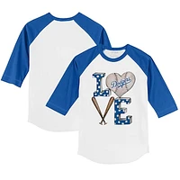 Toddler Tiny Turnip White/Royal Los Angeles Dodgers Baseball Love 3/4-Sleeve Raglan T-Shirt