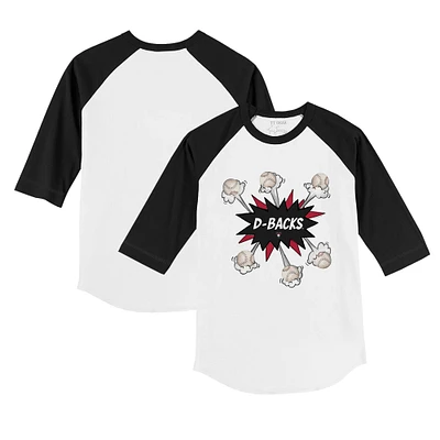 Toddler Tiny Turnip White/Black Arizona Diamondbacks Baseball Pow 3/4-Sleeve Raglan T-Shirt