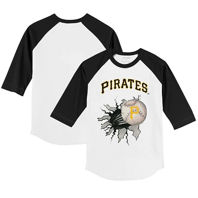 Toddler Tiny Turnip White/Black Pittsburgh Pirates Baseball Tear 3/4-Sleeve Raglan T-Shirt