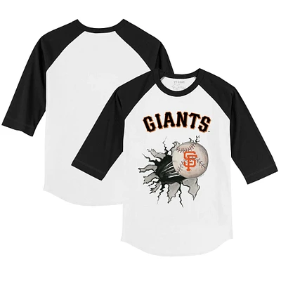 Toddler Tiny Turnip White/Black San Francisco Giants Baseball Tear 3/4-Sleeve Raglan T-Shirt