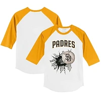 Toddler Tiny Turnip White/Gold San Diego Padres Baseball Tear 3/4-Sleeve Raglan T-Shirt
