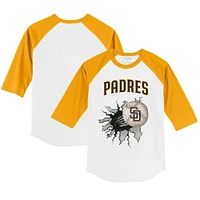 Toddler Tiny Turnip White/Gold San Diego Padres Baseball Tear 3/4-Sleeve Raglan T-Shirt