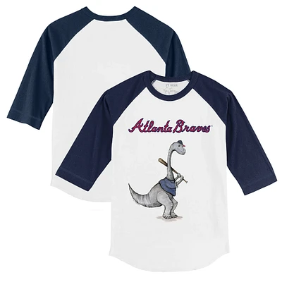 Toddler Tiny Turnip White/Navy Atlanta Braves Bronto 3/4-Sleeve Raglan T-Shirt