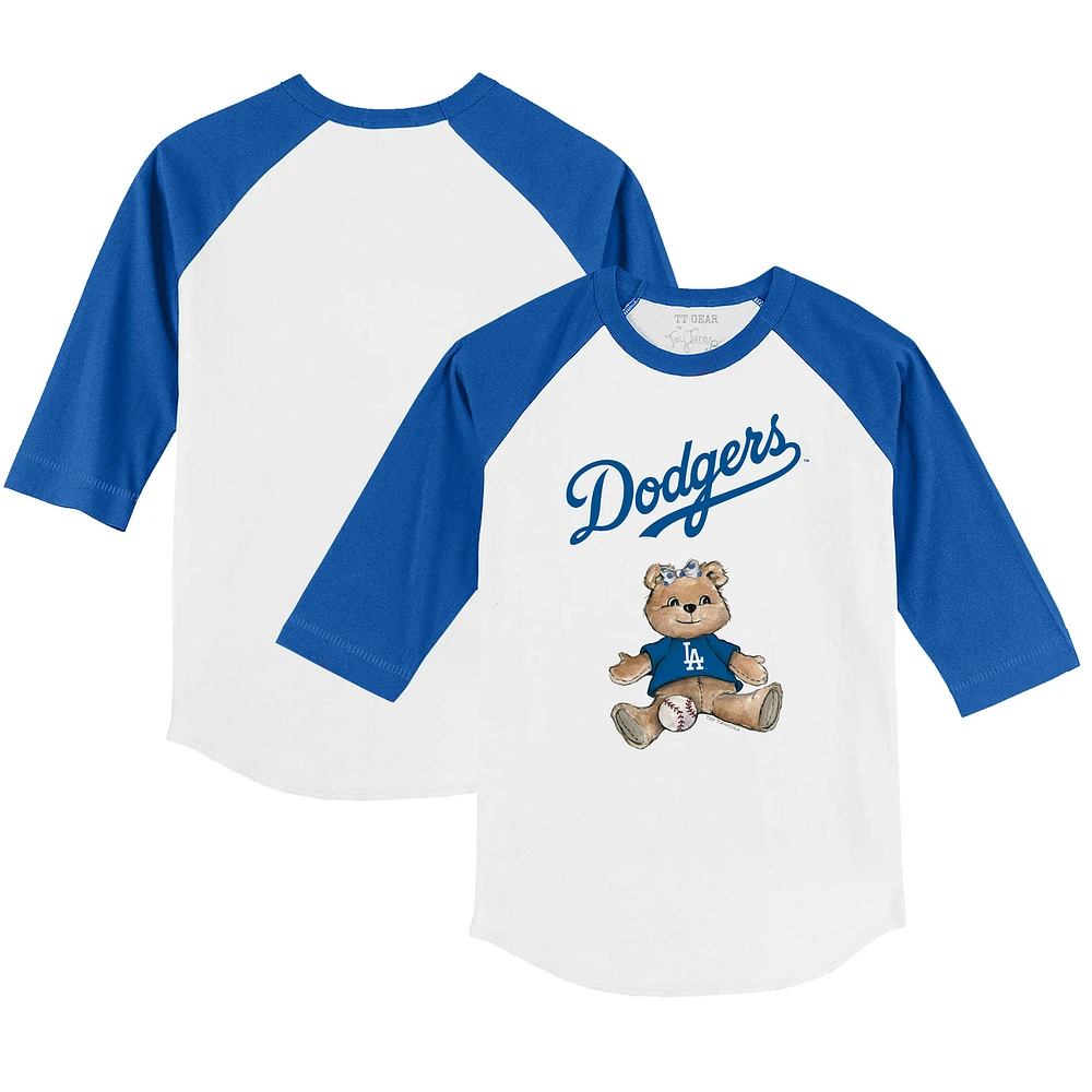 Toddler Tiny Turnip White/Royal Los Angeles Dodgers Girl Teddy 3/4-Sleeve Raglan T-Shirt