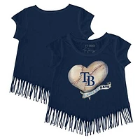Girls Toddler Tiny Turnip Navy Tampa Bay Rays Heart Banner Fringe T-Shirt