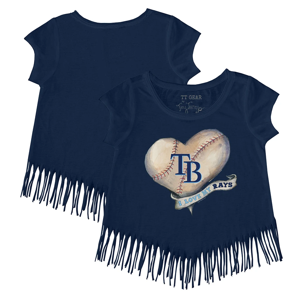 Girls Toddler Tiny Turnip Navy Tampa Bay Rays Heart Banner Fringe T-Shirt