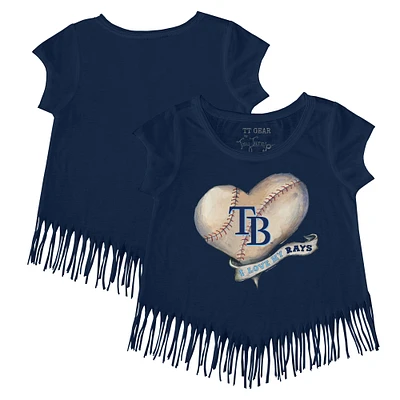 Girls Toddler Tiny Turnip Navy Tampa Bay Rays Heart Banner Fringe T-Shirt