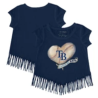 Girls Toddler Tiny Turnip Navy Tampa Bay Rays Heart Banner Fringe T-Shirt