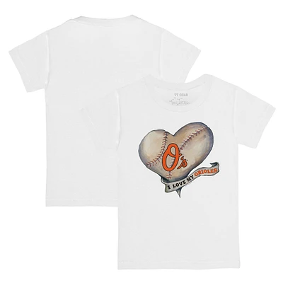 Toddler Tiny Turnip White Baltimore Orioles Heart Banner T-Shirt