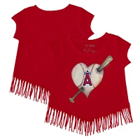 Girls Toddler Tiny Turnip Red Los Angeles Angels Heart Bat Fringe T-Shirt