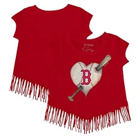 Girls Toddler Tiny Turnip Red Boston Sox Heart Bat Fringe T-Shirt