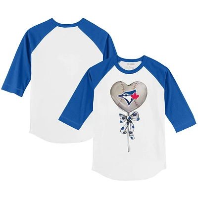 Toddler Tiny Turnip White/Royal Toronto Blue Jays Heart Lolly 3/4-Sleeve Raglan T-Shirt