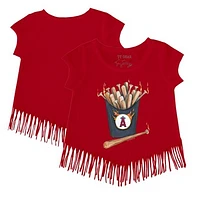 Girls Toddler Tiny Turnip Red Los Angeles Angels Hot Bats Fringe T-Shirt