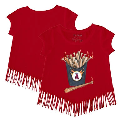 Girls Toddler Tiny Turnip Red Los Angeles Angels Hot Bats Fringe T-Shirt