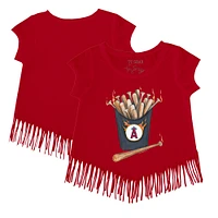 Girls Toddler Tiny Turnip Red Los Angeles Angels Hot Bats Fringe T-Shirt