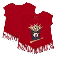 Girls Toddler Tiny Turnip Red Boston Sox Hot Bats Fringe T-Shirt