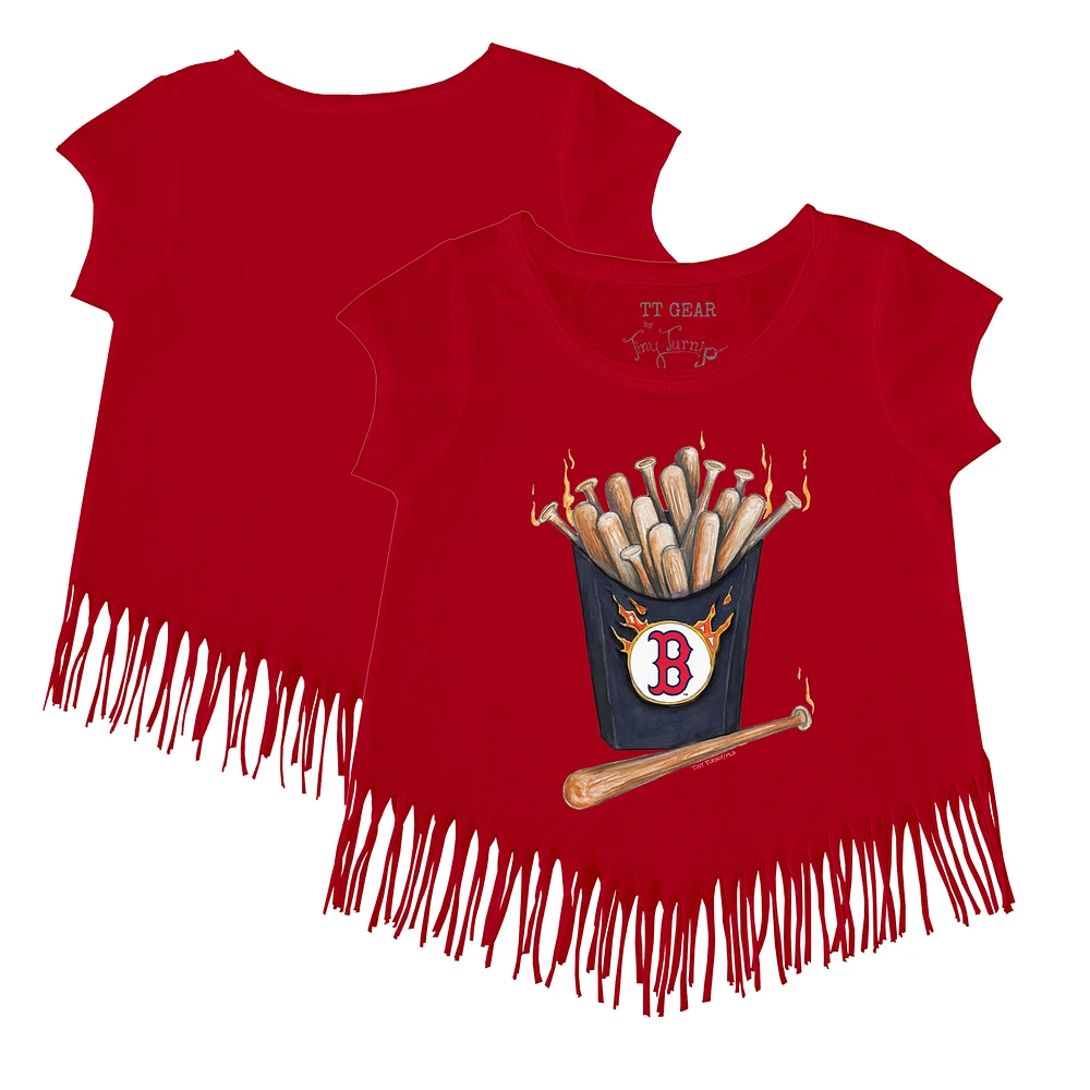 Girls Toddler Tiny Turnip Red Boston Sox Hot Bats Fringe T-Shirt