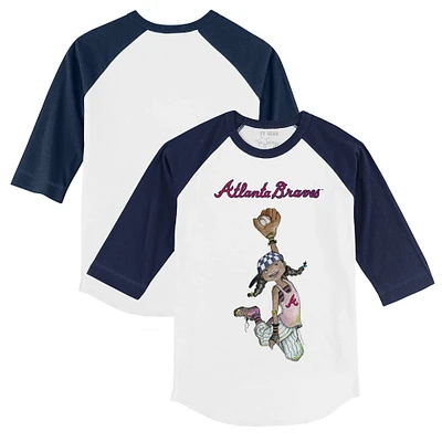 Toddler Tiny Turnip White/Navy Atlanta Braves Jada 3/4-Sleeve Raglan T-Shirt