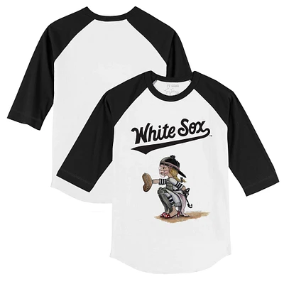 Toddler Tiny Turnip White/Black Chicago White Sox Kate 3/4-Sleeve Raglan T-Shirt